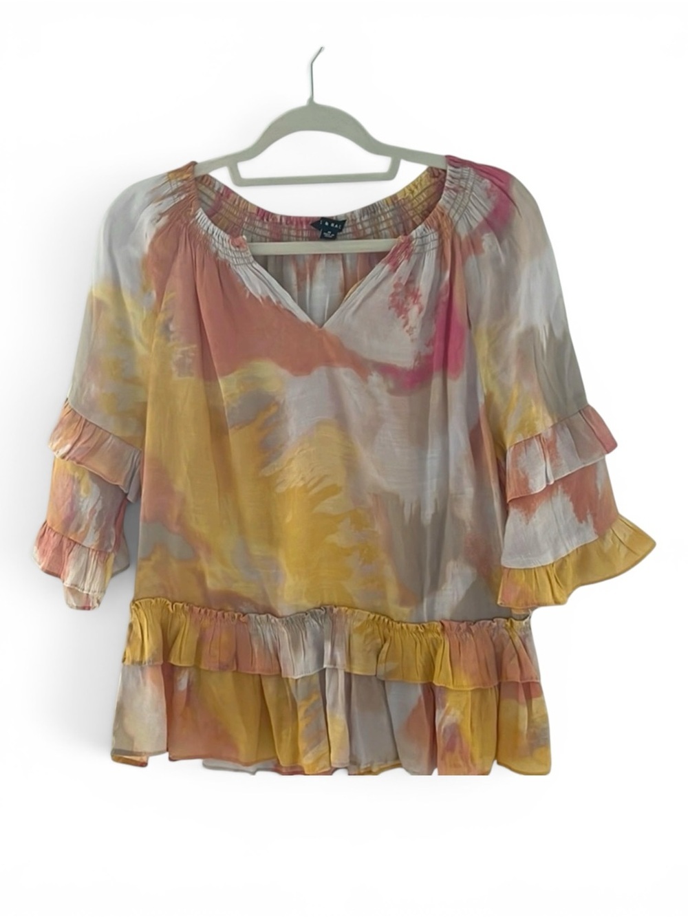 Women’s Zac & Rachel Peach and Yellow Ruffled Blouse size M